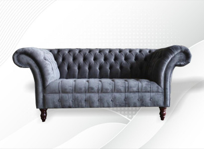 Chesterfield 3-seater living room couch sofa upholstery seat textile set gray